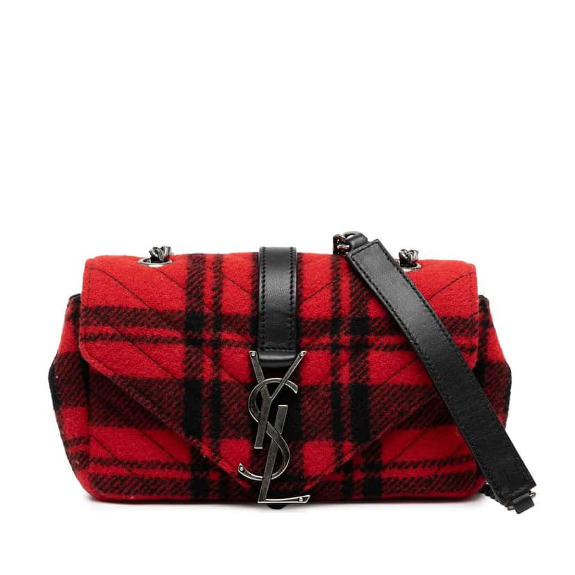 Saint Laurent Baby Chevron Tartan Wool Monogram Classic Chain Bag Red Wool Good condition - Front View