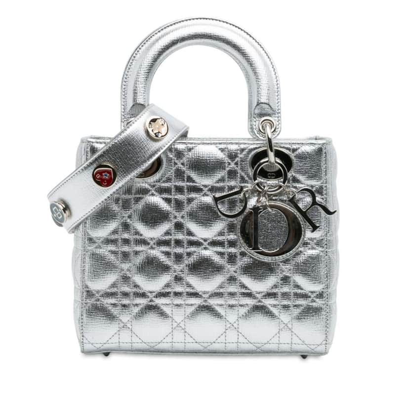 Dior Small Metallic Grained Calfskin Cannage My ABCDior Lady Dior Silver Leather Good condition - Front View