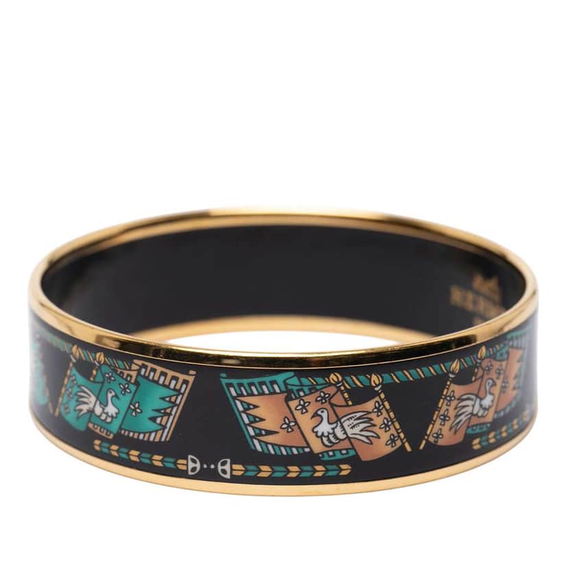 Hermès Wide Printed Enamel Bangle 65 Black Very good condition - Front View