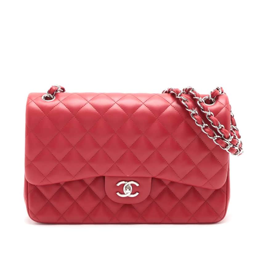 Chanel Jumbo Classic Lambskin Double Flap Red Leather Good condition - Front View