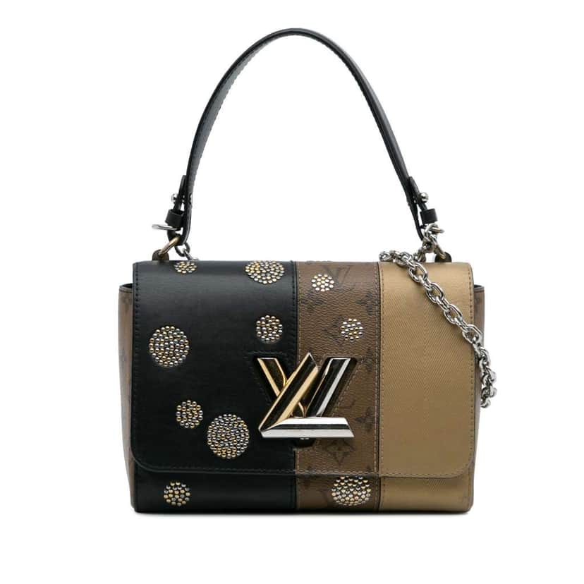 Louis Vuitton Limited Edition Calfskin and Monogram Reverse Studded Night Lights Twist MM Black Leather Good condition - Front View