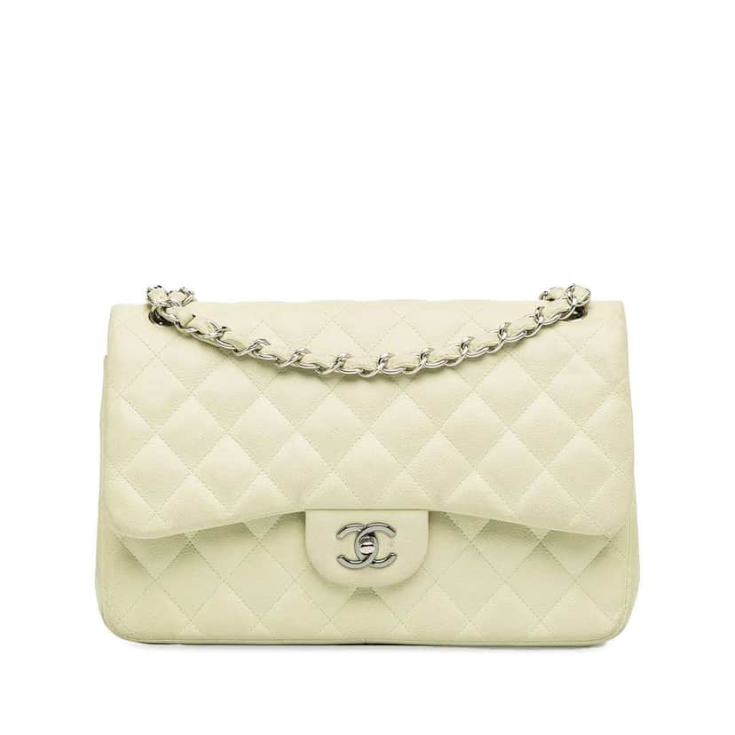 Chanel Jumbo Classic Caviar Double Flap White Leather Very good condition - Front View