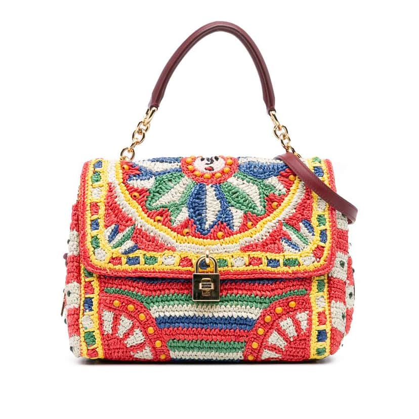 Dolce & Gabbana Raffia Crochet Sicilian Cart Miss Sicily Satchel Red Good condition - Front View
