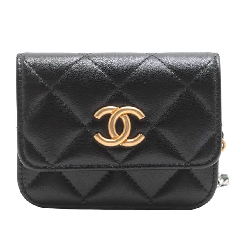 Chanel Mini Quilted Goatskin Punk Essentials Chain Flap Belt Bag Black Leather Very good condition - Front View