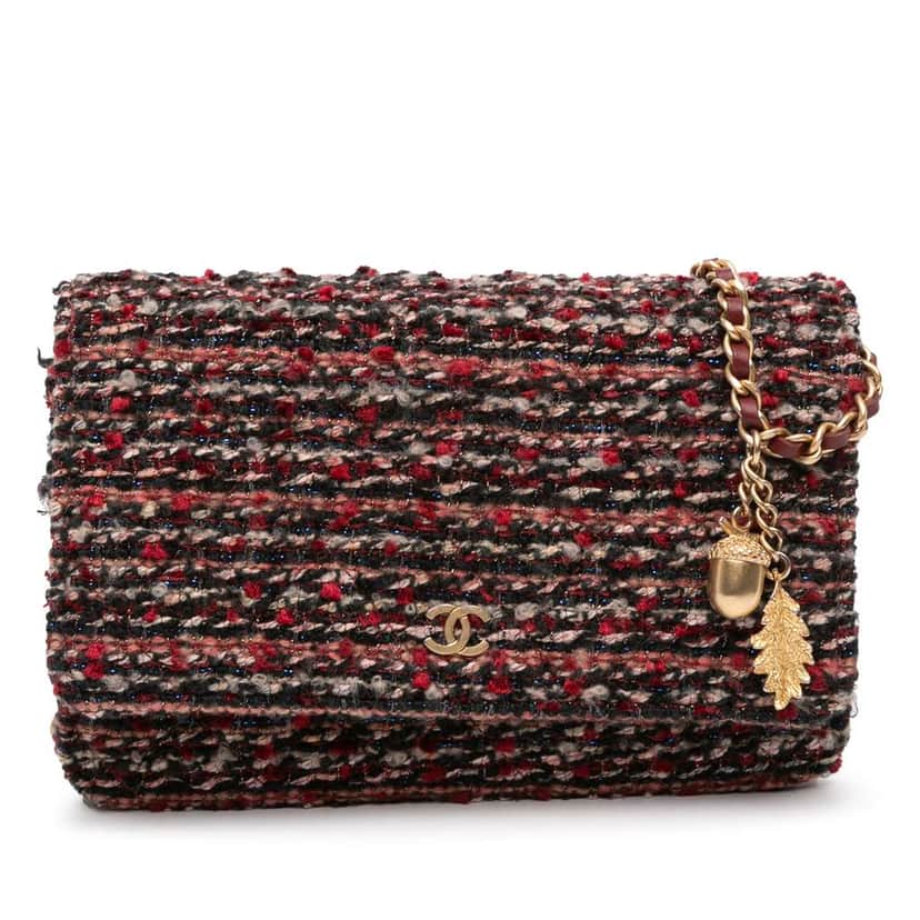 Chanel CC Quilted Tweed Wallet On Chain Red Tweed Good condition - Front View