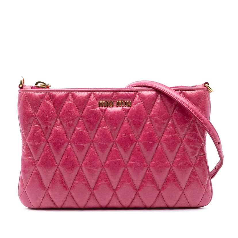 Miu Miu Matelasse Lambskin Leather Crossboy Pink Leather Good condition - Front View