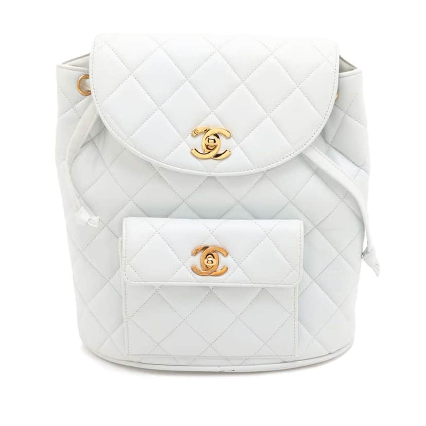 Chanel Medium Quilted Lambskin Duma Backpack White Leather Good condition - Front View