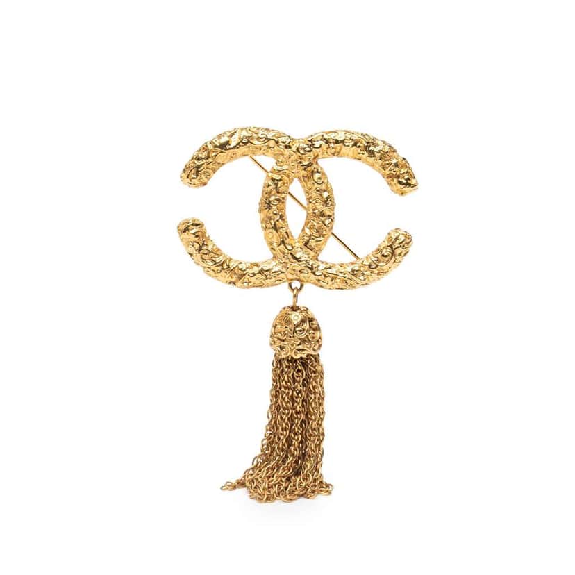 Chanel Gold Plated CC Logo Tassel Lava Fringe Brooch Gold Metal Good condition - Front View