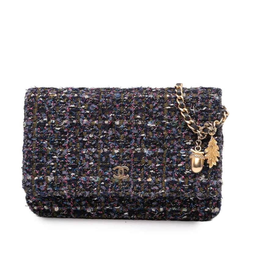 Chanel CC Tweed Charms Wallet On Chain Blue Tweed Good condition - Front View