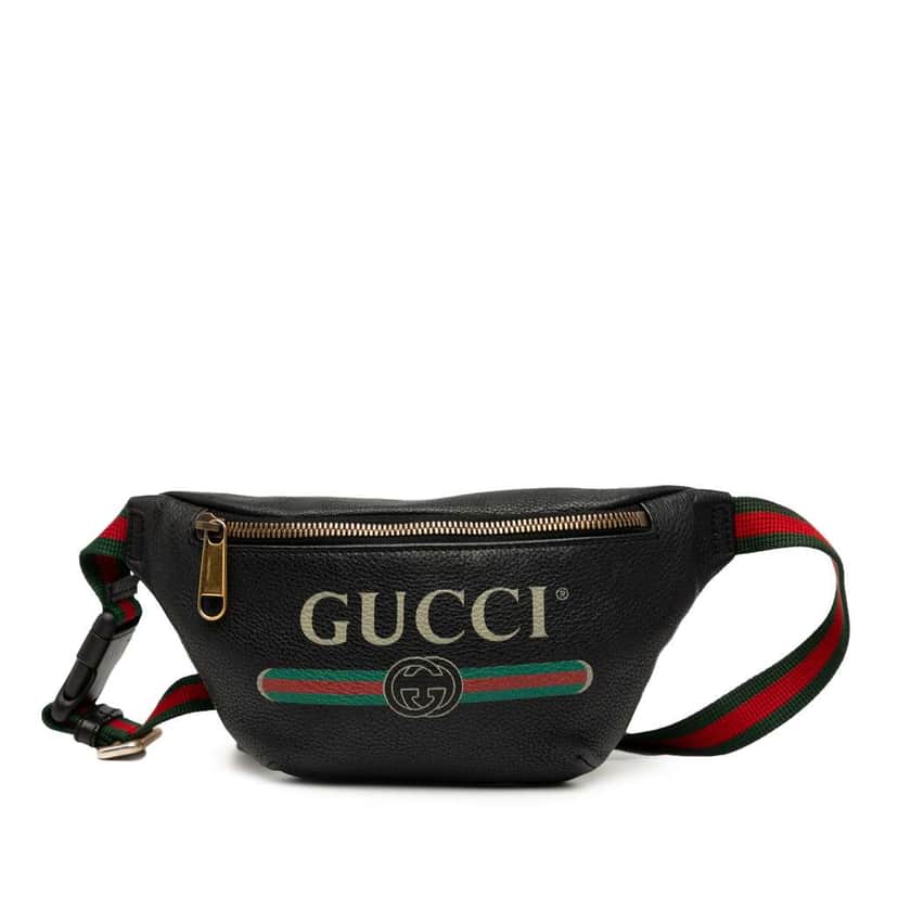 Gucci Small Grained Calfskin Logo Belt Bag Black Leather Good condition - Front View
