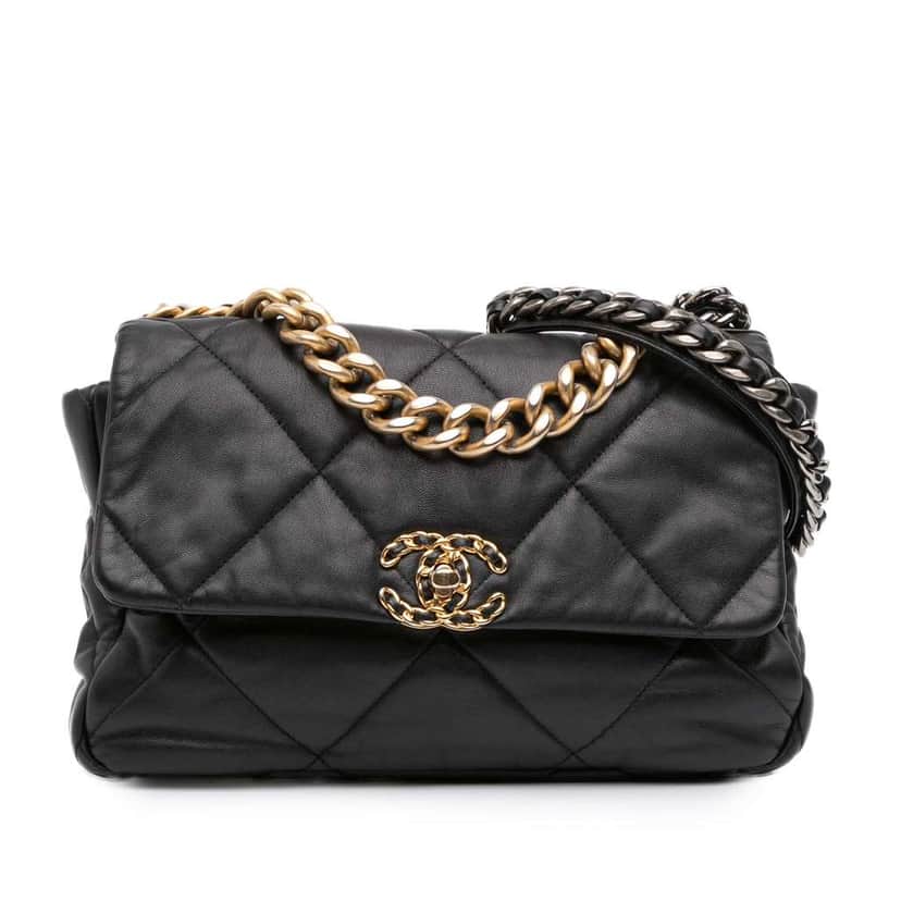 Chanel Large Lambskin 19 Flap Black Leather Good condition - Front View