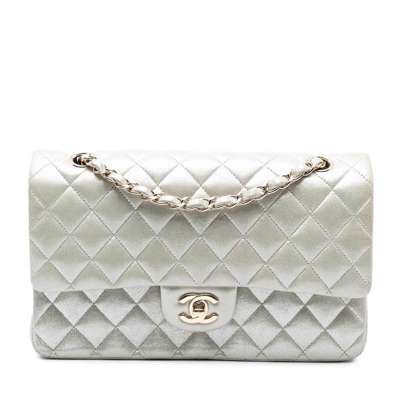 Chanel Medium Classic Iridescent Lambskin Double Flap Gold Leather Good condition - Front View