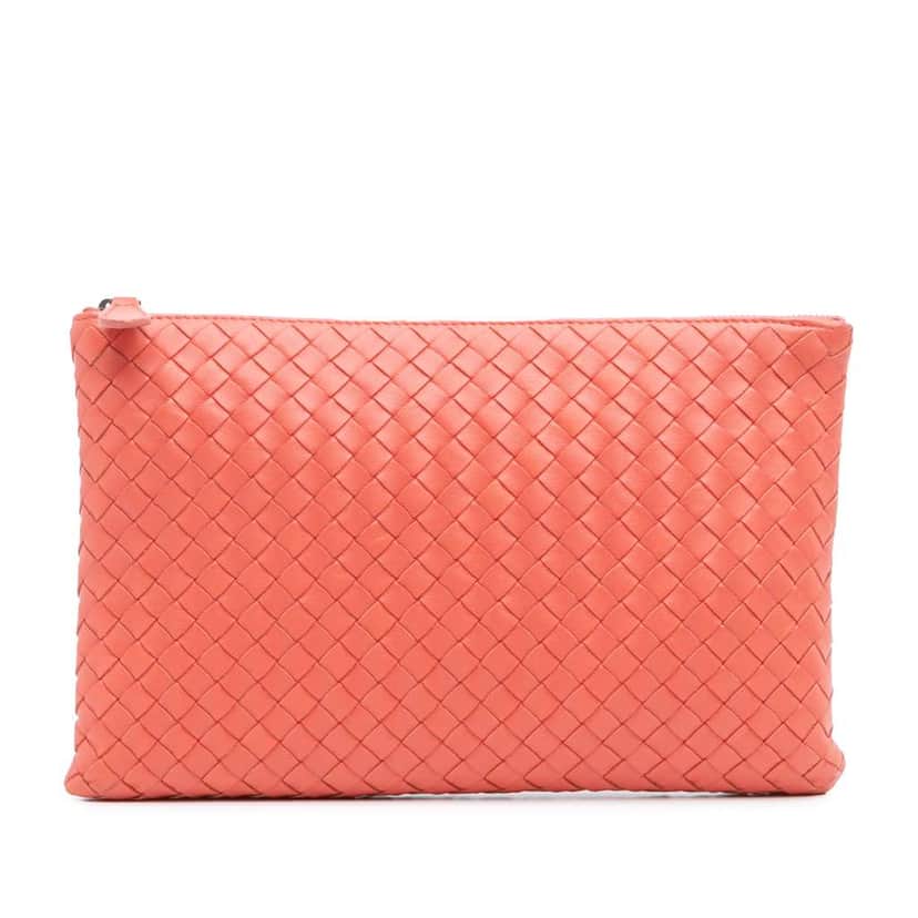 Bottega Veneta Nappa Intrecciato Clutch Orange Leather Very good condition - Front View