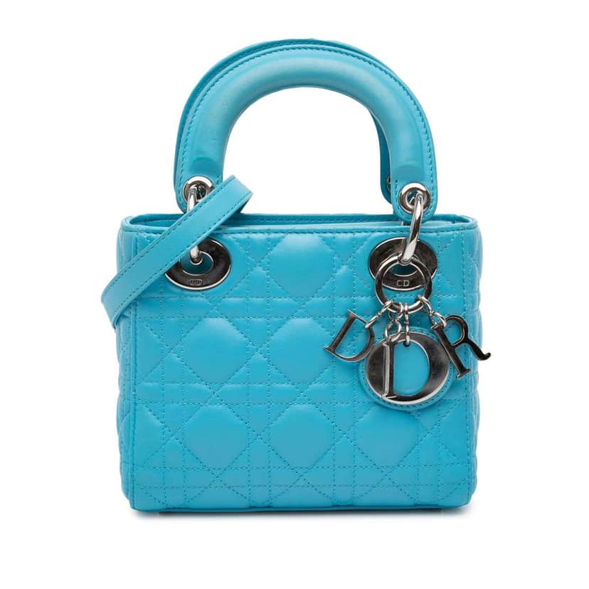 Dior Mini Lambskin Cannage Lady Dior Blue Leather Very good condition - Front View