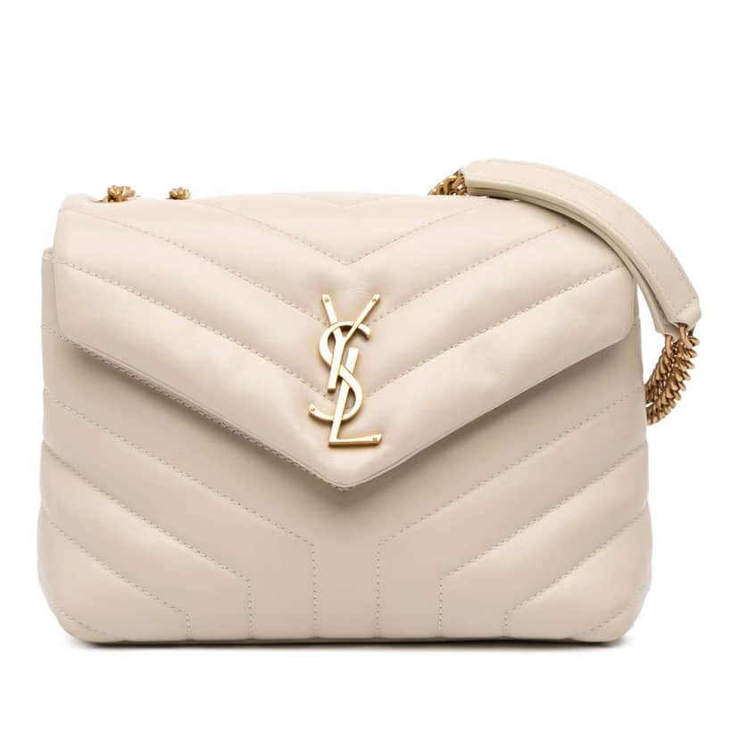 Saint Laurent Small Matelasse Leather Monogram LouLou Shoulder Bag White Leather Good condition - Front View