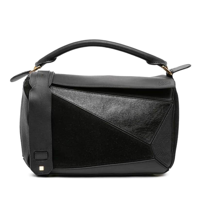 Loewe Medium Calfskin and Suede Puzzle Satchel Black Leather Good condition - Front View