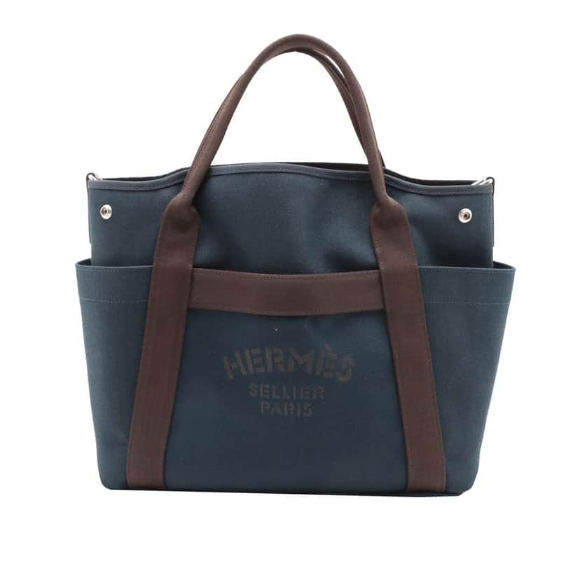Hermès Toile Sac de Pansage Grooming Bag Blue Canvas Very good condition - Front View