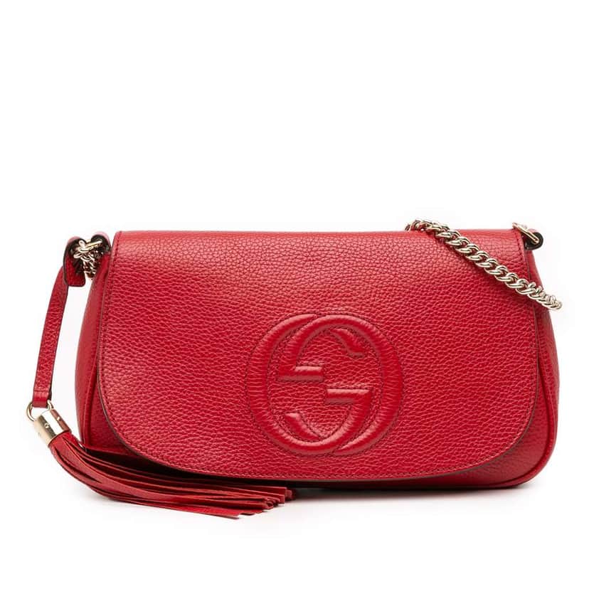Gucci Medium Leather Soho Chain Flap Crossbody Red Leather Good condition - Front View