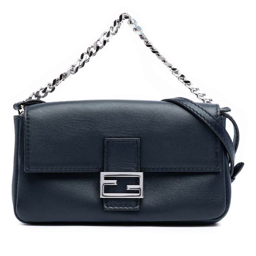 Fendi Micro Leather Baguette Satchel Blue Leather Good condition - Front View