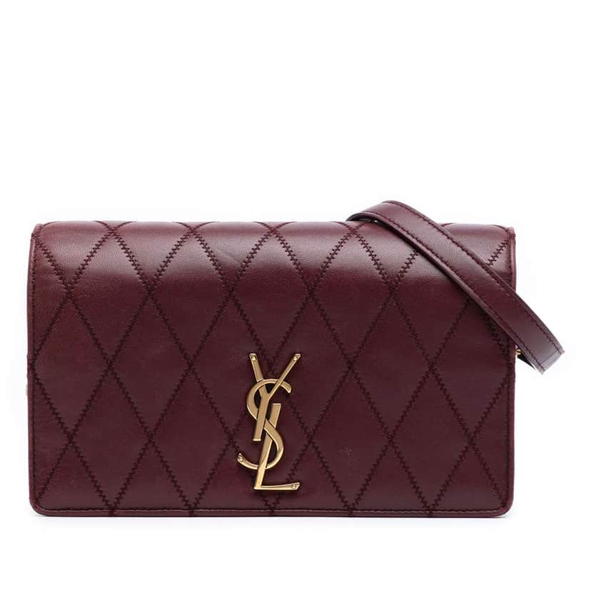 Saint Laurent Diamond Quilted Lambskin Angie Chain Bag Red Leather Good condition - Front View
