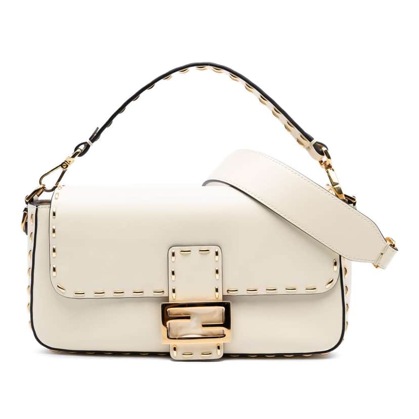 Fendi Leather Metal Stitch Baguette Satchel Brown Leather Good condition - Front View