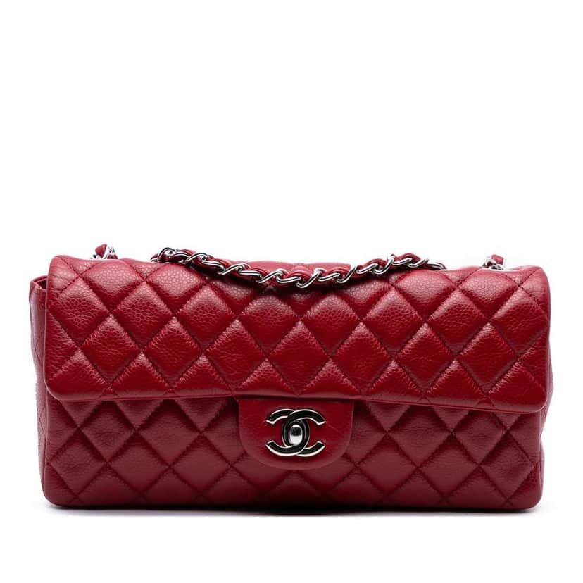 Chanel Classic Caviar East West Single Flap Red Leather Good condition - Front View
