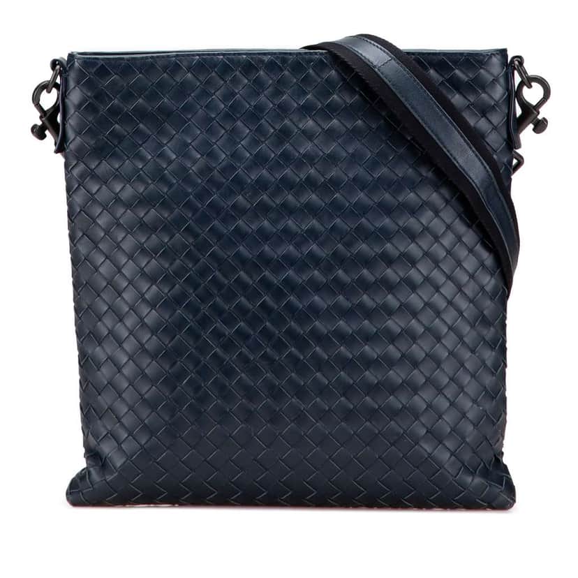 Bottega Veneta Leather Intrecciato Crossbody Blue Leather Good condition - Front View