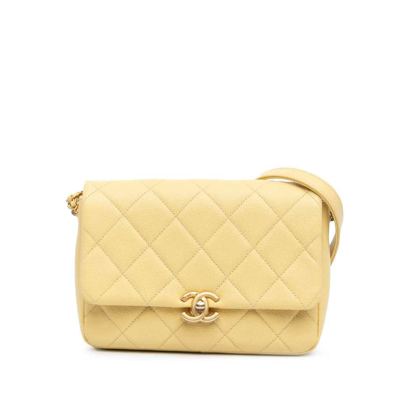 Chanel Small Quilted Caviar Chain Melody Flap Yellow Leather Good condition - Front View