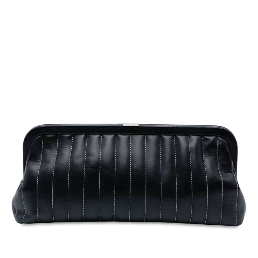 Chanel Quilted Lambskin Mademoiselle Ligne Clutch Black Leather Good condition - Front View