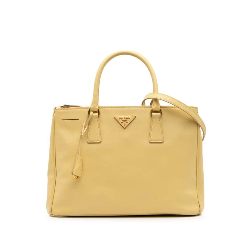 Prada Medium Saffiano Lux Galleria Double Zip Satchel Yellow Leather Good condition - Front View