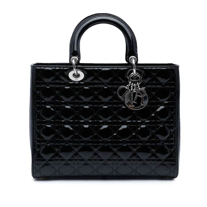 Dior Large Patent Cannage Lady Dior Black Leather Good condition - Front View