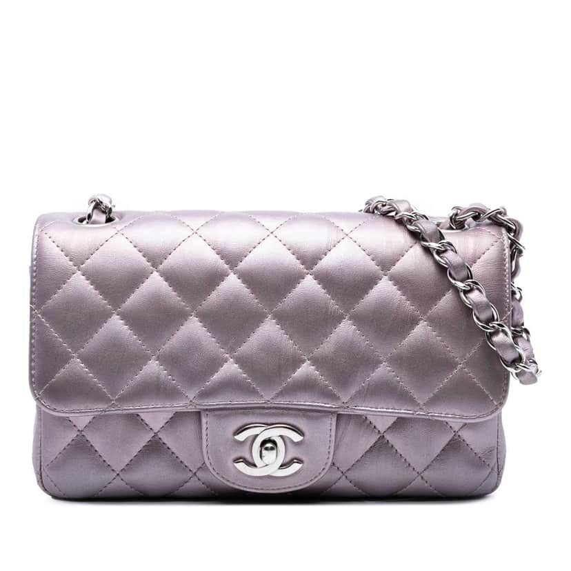 Chanel Mini Rectangular Classic Iridescent Calfskin Single Flap Pink Leather Good condition - Front View