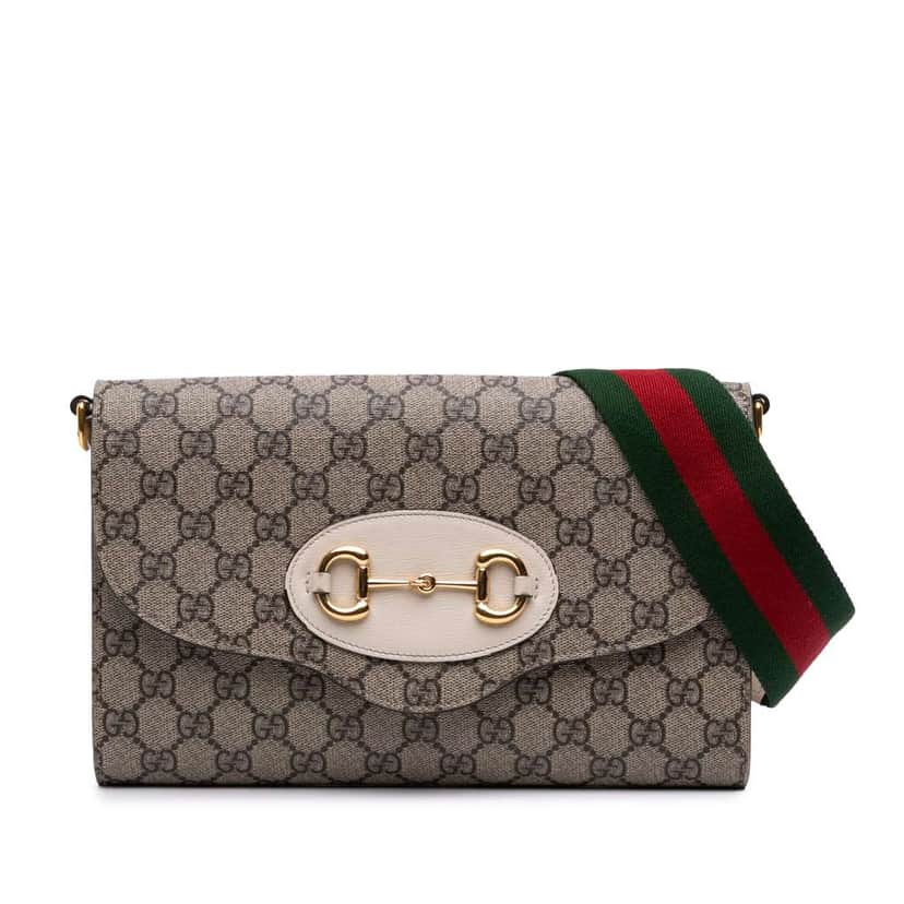 Gucci Small GG Supreme Horsebit 1955 Satchel Brown Canvas Good condition - Front View