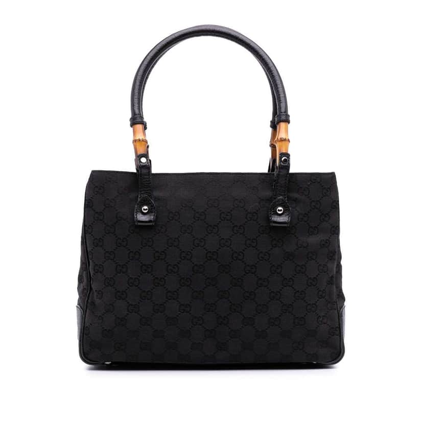 Gucci GG Canvas Bamboo Tote Black Canvas Good condition - Front View