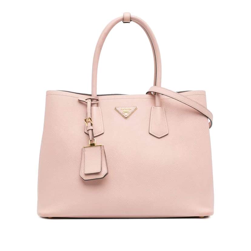 Prada Medium Saffiano Cuir Double Satchel Pink Leather Fair condition - Front View