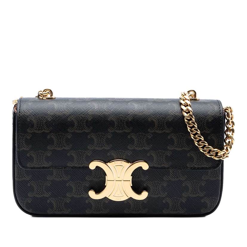 Celine Triomphe Coated Canvas Claude Chain Shoulder Bag Brown Canvas Good condition - Front View