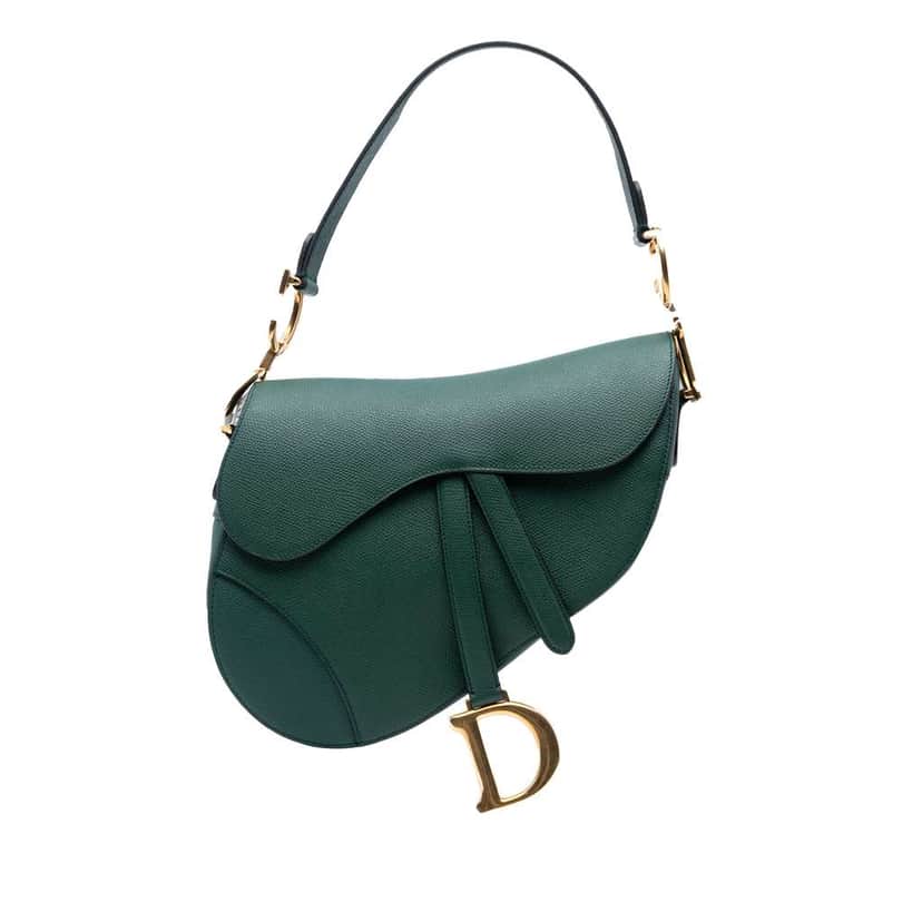 Dior Mini Grained Calfskin Saddle Bag Green Leather Good condition - Front View