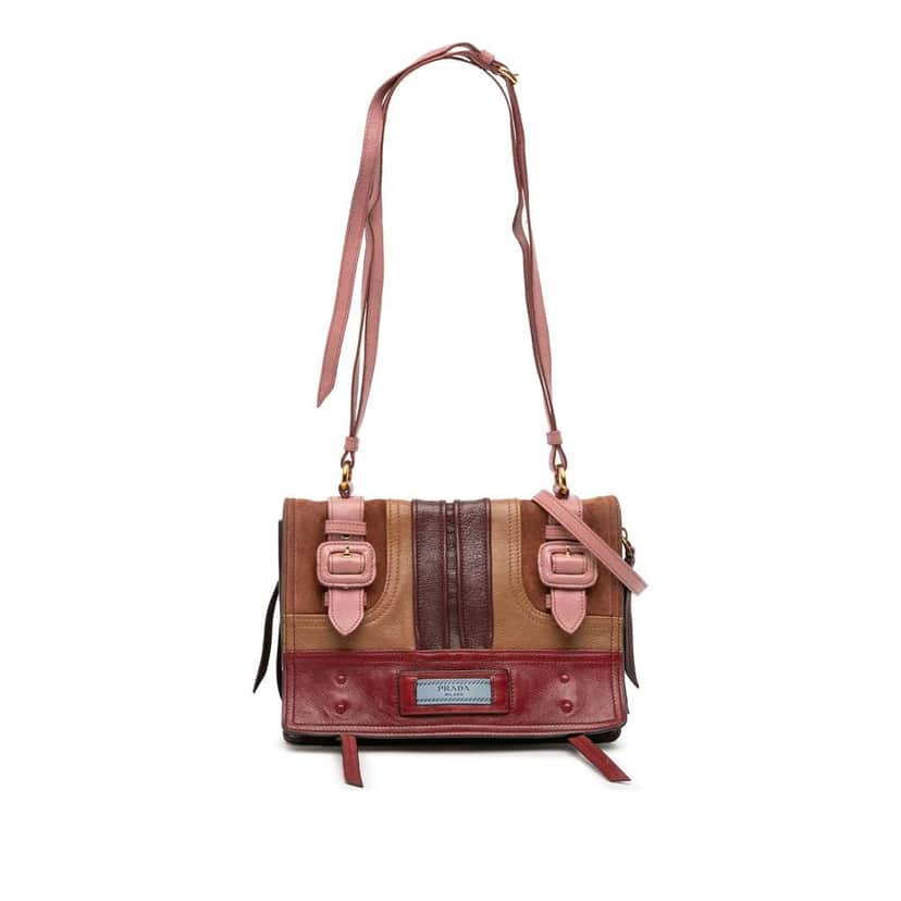 Prada Glace Calf and Suede Patchwork Etiquette Satchel Brown Leather Good condition - Front View