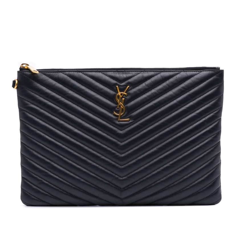 Saint Laurent Leather Chevron Monogram Document Holder Blue Leather Good condition - Front View