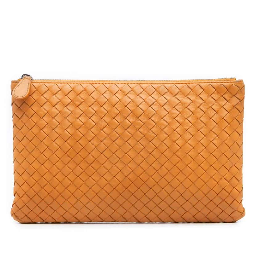Bottega Veneta Nappa Intrecciato Clutch Orange Leather Good condition - Front View