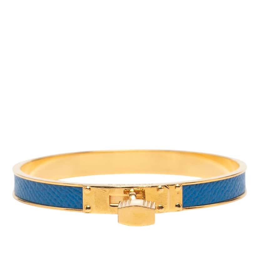 Hermès Leather Kelly Cadena Lock Bangle Bracelet Blue Leather Good condition - Front View