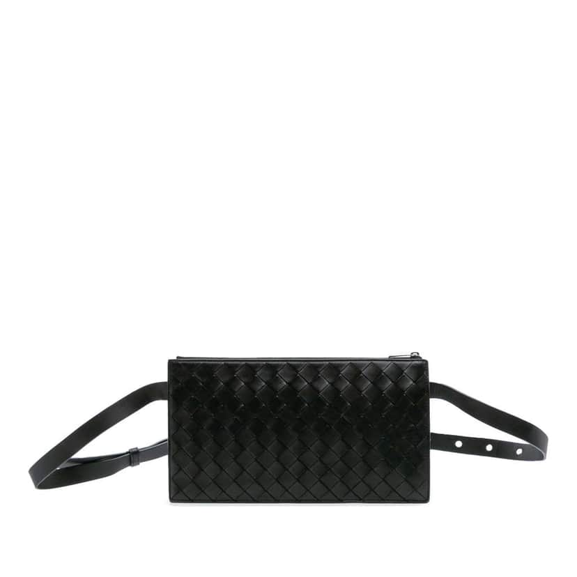 Bottega Veneta Nappa Intrecciato Belt Bag Black Leather Good condition - Front View