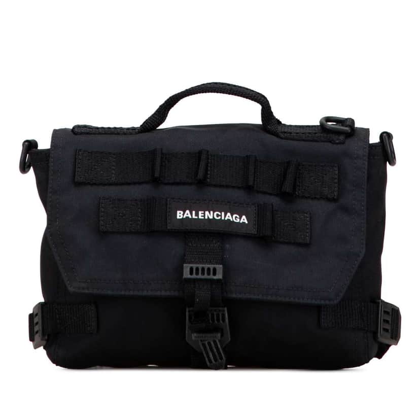 Balenciaga Small Recycled Nylon Army Messenger Bag Black Polyester Good condition - Front View