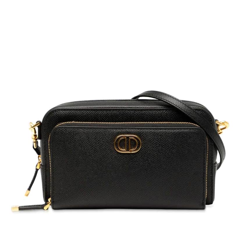 Dior Grained Calfskin Caro Double Pouch Black Leather Good condition - Front View