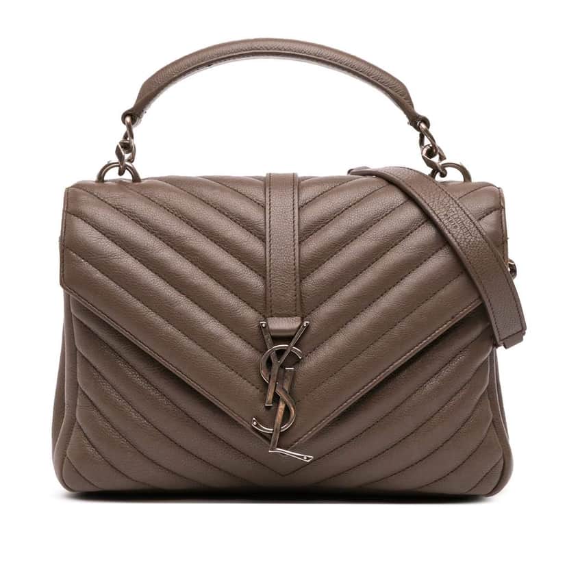 Saint Laurent Medium Quilted Chevron Sheepskin College Satchel Brown Leather Good condition - Front View