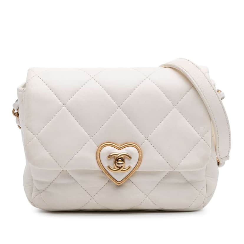 Chanel Mini Quilted Lambskin Acrylic Coco Love Flap White Leather Good condition - Front View