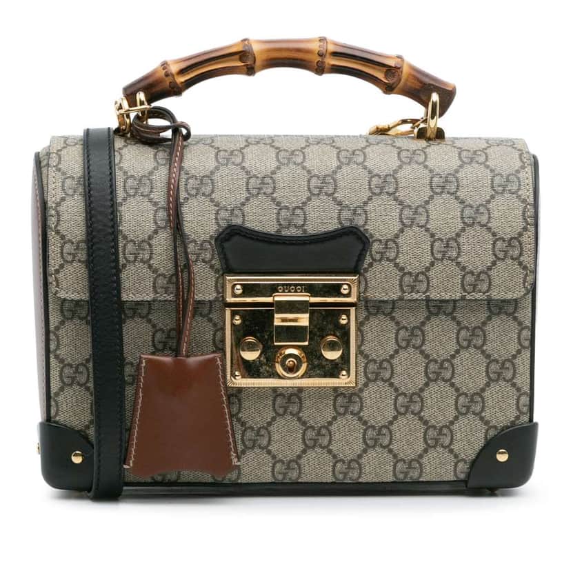Gucci GG Supreme Bamboo Padlock Satchel Brown Canvas Good condition - Front View