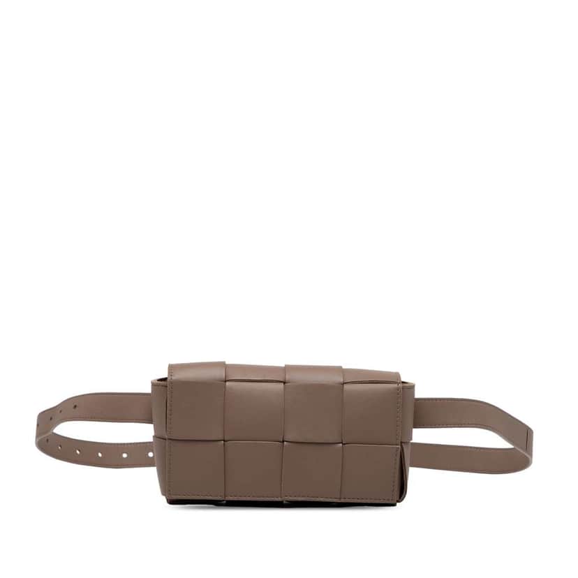 Bottega Veneta Mini Nappa Intrecciato Cassette Belt Bag Brown Leather Good condition - Front View