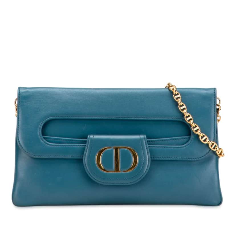 Dior Medium Calfskin DiorDouble Chain Bag Blue Leather Good condition - Front View