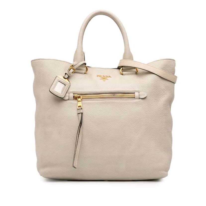 Prada Vitello Daino Front Pocket Tote White Leather Good condition - Front View